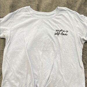 White T-Shirt with 'More Self Love' Embroidery